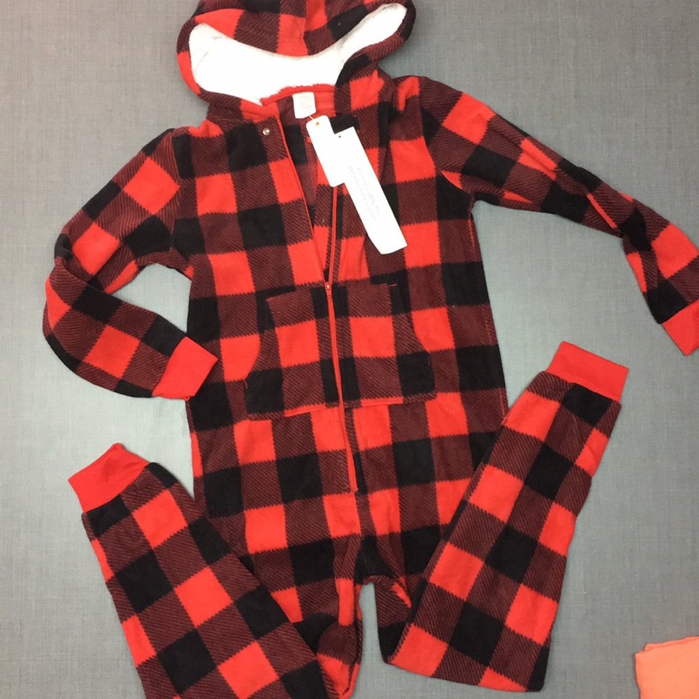 New Boys fleece one piece plaid pajamas